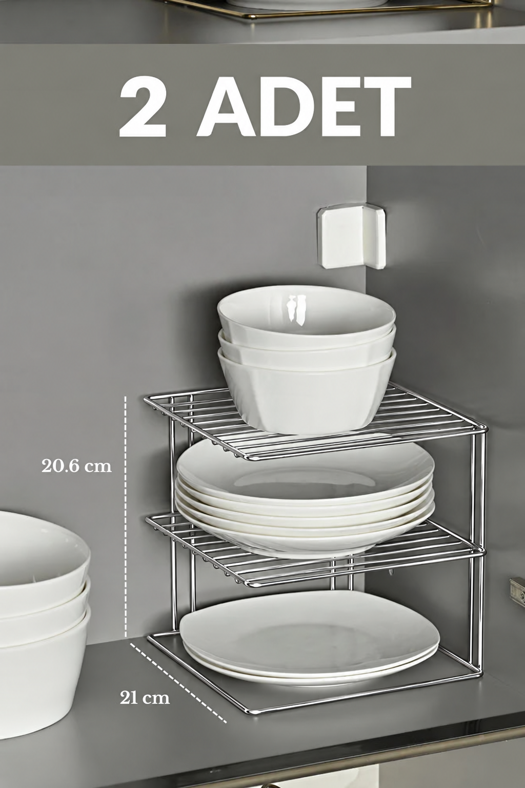 EDORA HOME 2'li Parlak Silver 3 Katlı Dolap İçi Tabaklık Bardaklık Mutfak Düzenleyici Raf Paslanmaz Metal, Çok Al Az Öde