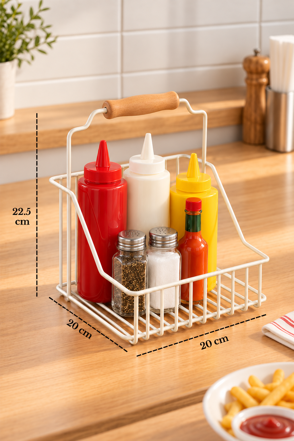 EDORA HOME Bej Bistro Metal Sosluk Sepeti – Ketçap, Mayonez ve Sos Şişesi Düzenleyici, Sunum Organizeri