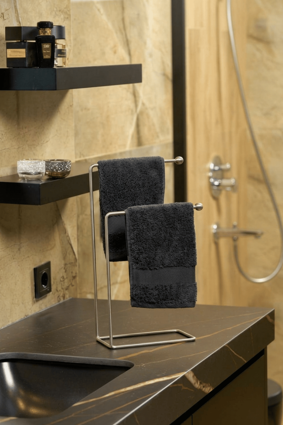 Mat Gümüş 2 Kollu Metal Havluluk Standı, Tezgah Üstü Mutfak ve Banyo Havlu Askılığı