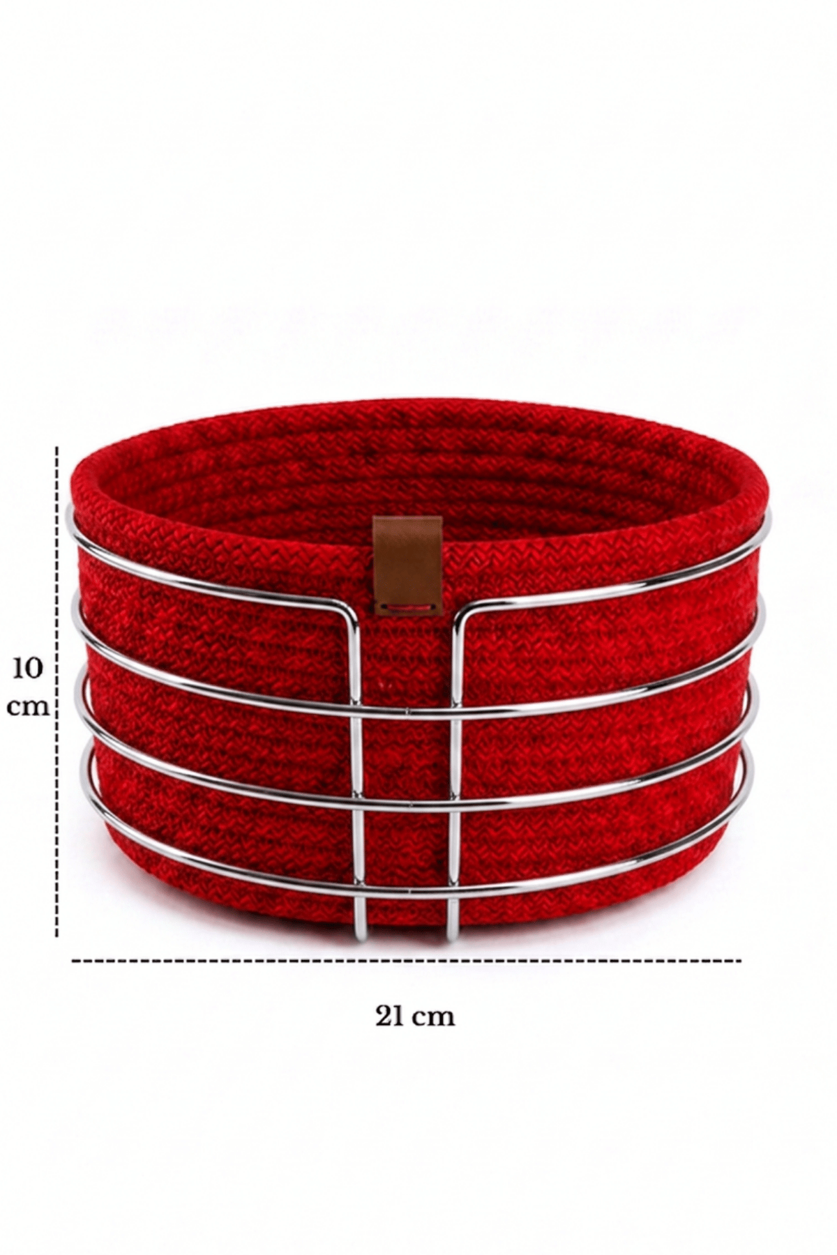 Edora Home Mat Gümüş Yuvarlak Ekmek Sepeti, Ekmeklik Sunum Sepeti, Kırmızı Makrome Çok Amaçlı Paslanmaz Metal