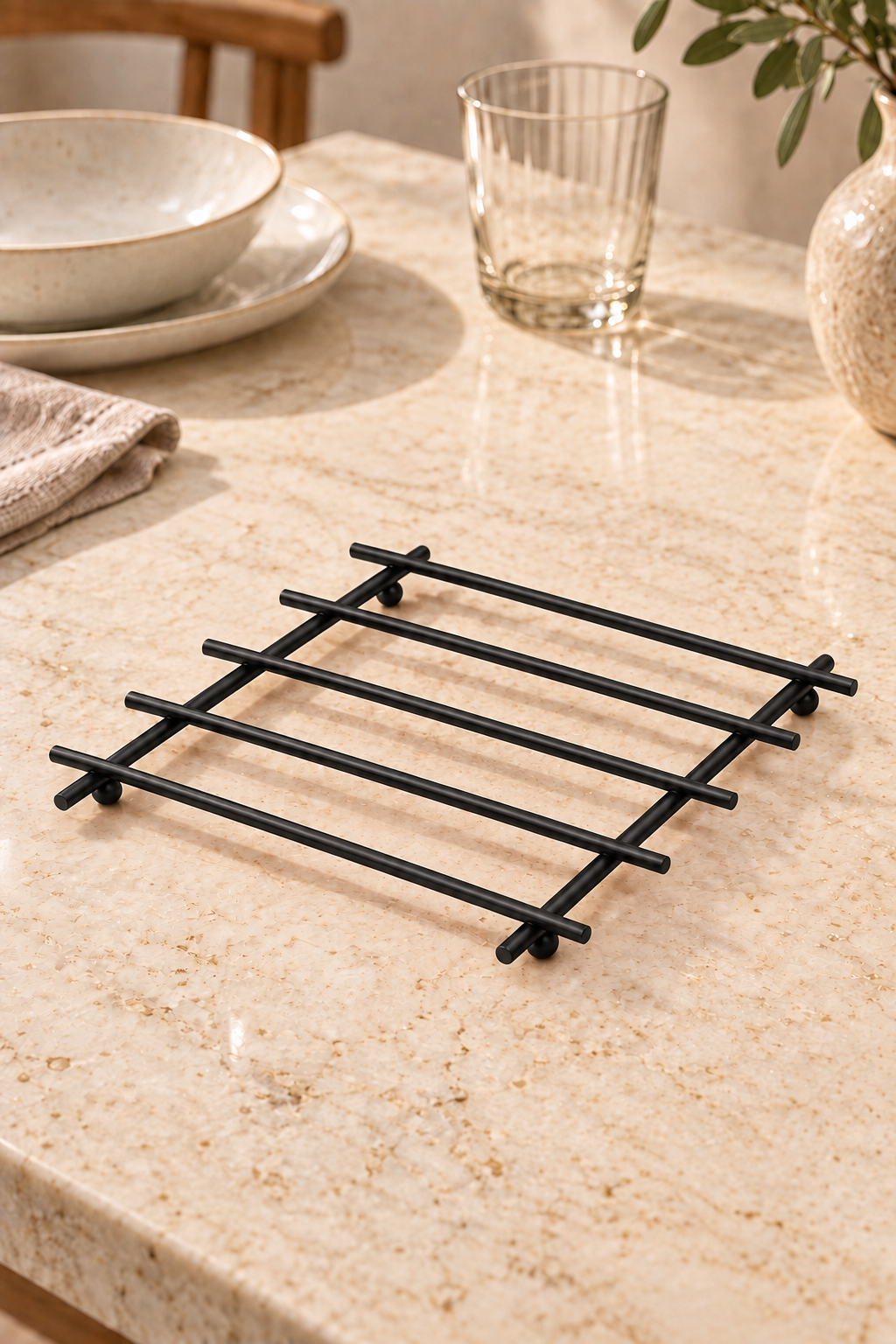 Matte Black Fireproof Trivet Pot Holder Countertop Mat Stainless Metal