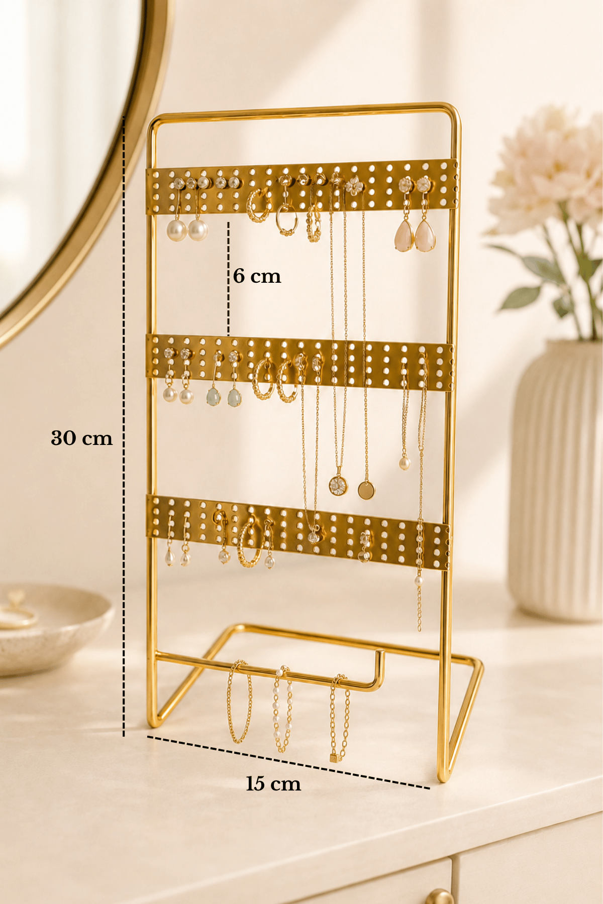 Edora Home Parlak Altın Masaüstü Takı Düzenleyici Dekoratif Takı Standı Kolyelik