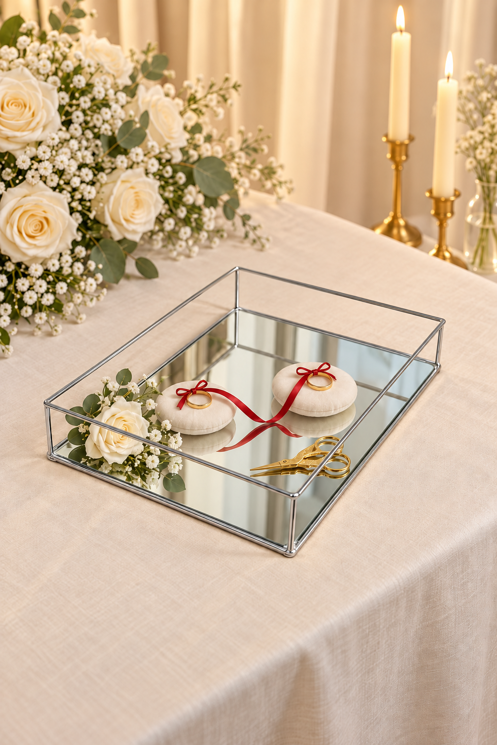 EDORA HOME Parlak Silver Büyük Boy Aynalı Söz Nişan Tepsisi, Damat Kahvesi ve Dekoratif Sunum Tepsisi