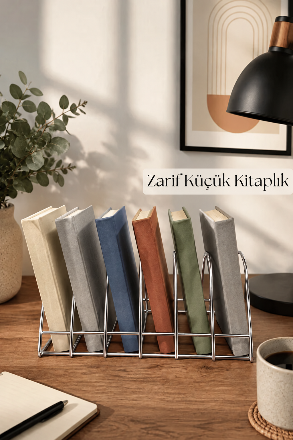 Parlak Silver Zarif Tasarım 6 Bölmeli Masaüstü Küçük Kitap ve Not Defteri Düzenleyici Organizer,Kitaplık