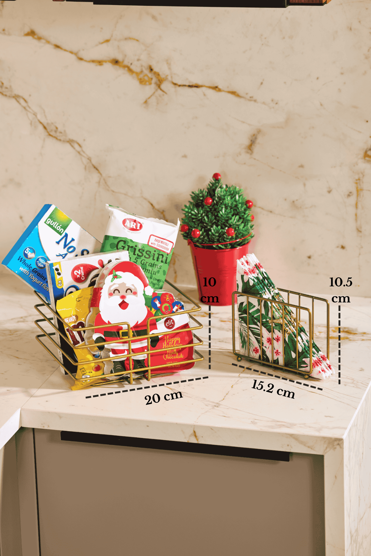 2-Piece Matte Gold Serving Set Multi-Purpose Organizer and Mesh Napkin Holder Stainless Metal