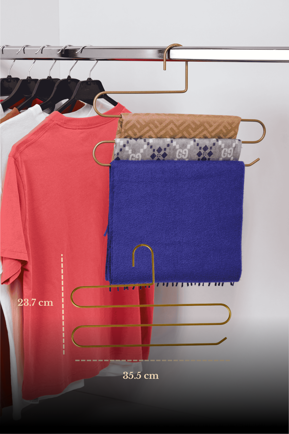 Mat Gold 3 Katlı Pantolon Askılığı Dolap İçi Elbise Şal Eşarp Askılık Paslanmaz Metal
