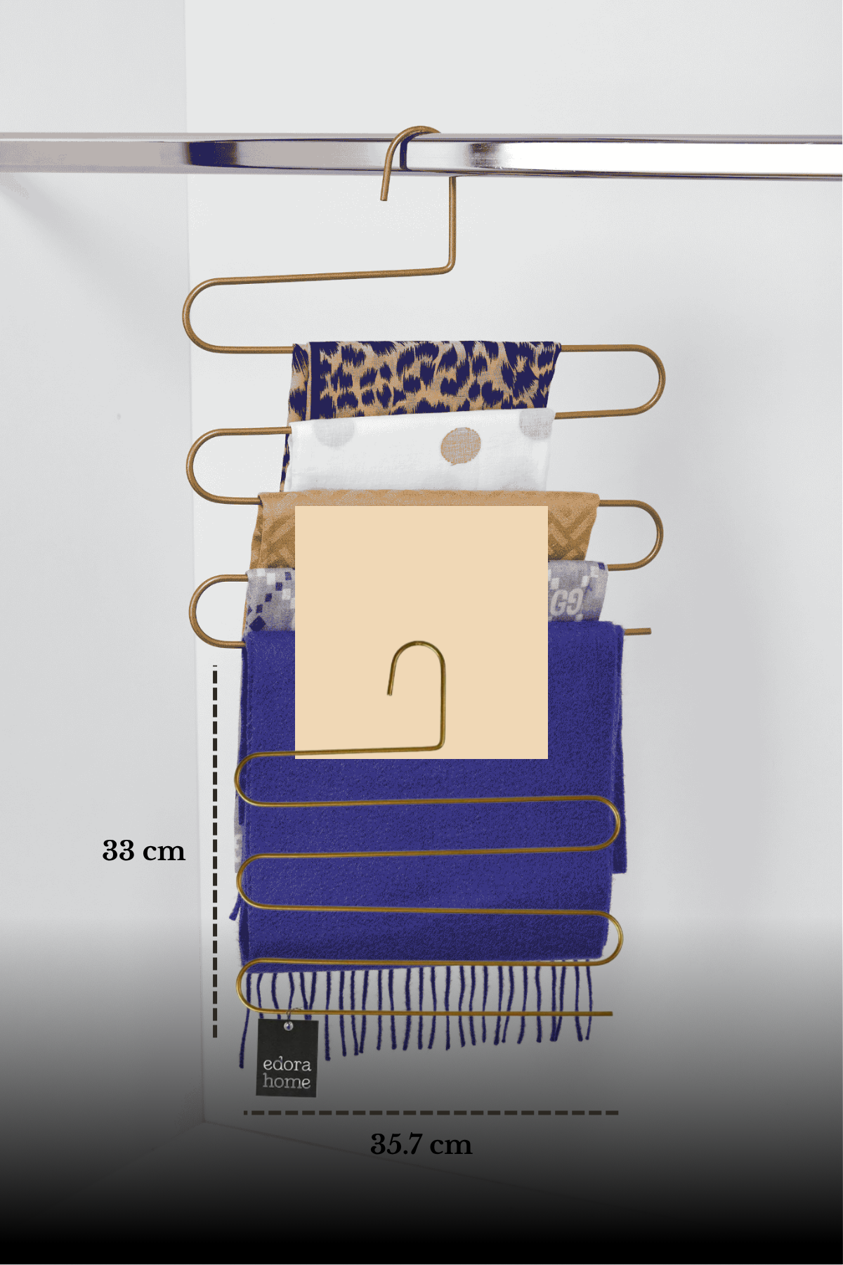Mat Gold 5 Katlı Pantolon Askılığı Dolap İçi Elbise Şal Eşarp Askılık Paslanmaz Metal