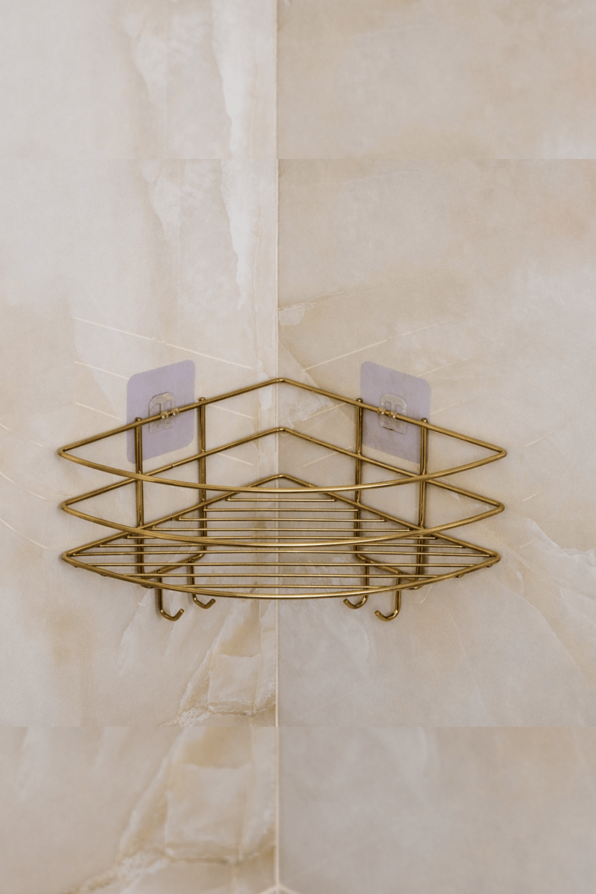 Gold Lüx Köşe Raf Organizer – Yapışkanlı Paslanmaz Metal Banyo Duş Şampuanlık, Çok Amaçlı Raf