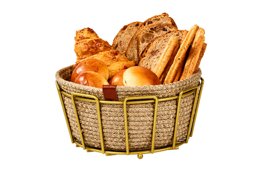 Gold Oval Köşeli Ekmek Sepeti Şık, Ekmeklik Hasır Örmeli Makrome, Çeyiz - Çok Amaçlı Metal Paslanmaz