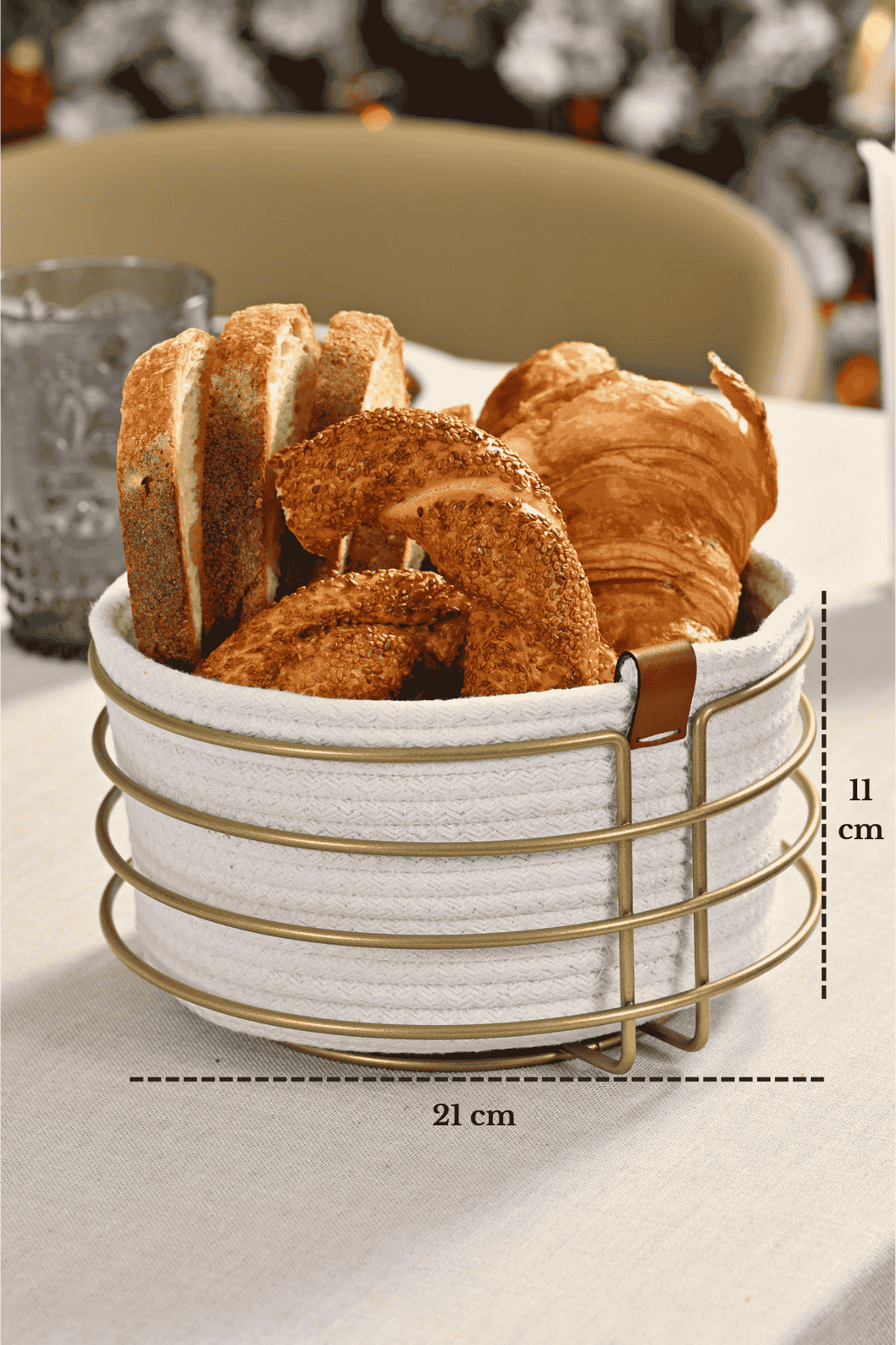 Matte Gold Round Bread Basket Bread Bin Serving Basket Macrame Multi-purpose Stainless Metal