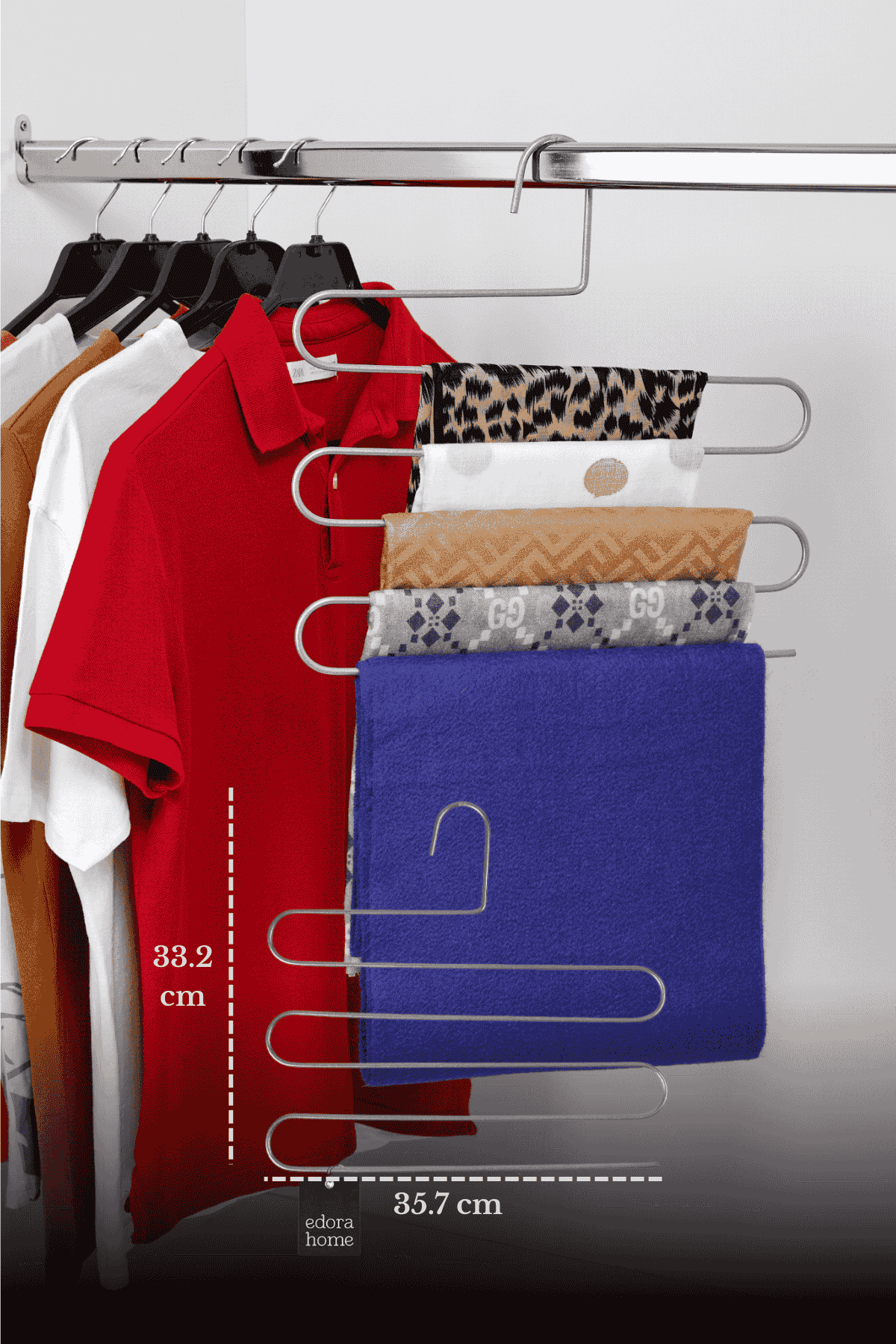 10'lu Mat Gümüş 5 Katlı Pantolon Askılığı Dolap İçi Elbise Şal Eşarp Askılık Paslanmaz Metal