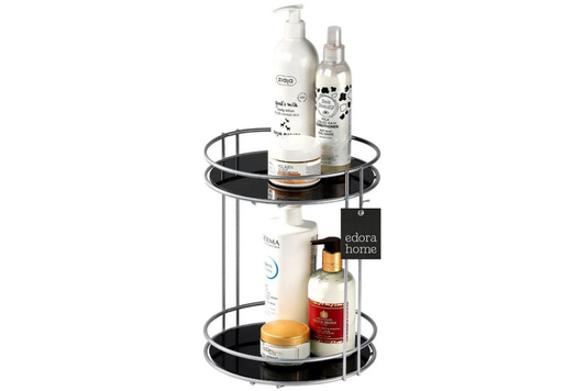 Gümüş 2 Katlı Banyo Organizer Düzenleyici Servis Sunum İkramlık Pleksili - Metal Paslanmaz