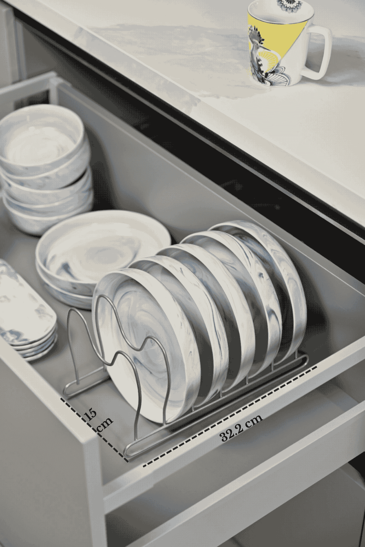 Mat Gümüş 6 Bölmeli Tava Tencere Kapak Düzenleyici Çekmece İçi Organizer Paslanmaz Metal