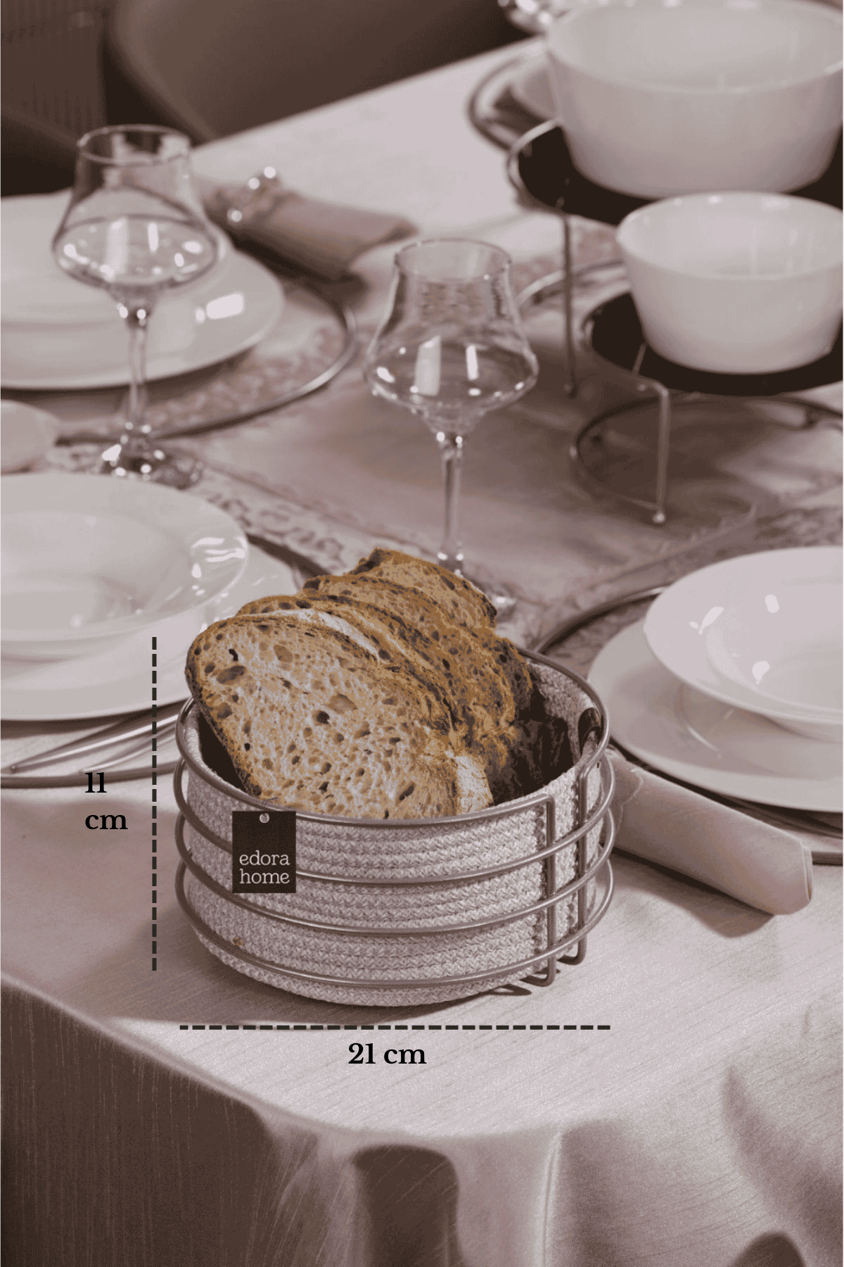 Matte Silver Round Bread Basket Bread Bin Serving Basket Macrame Multi-purpose Stainless Metal