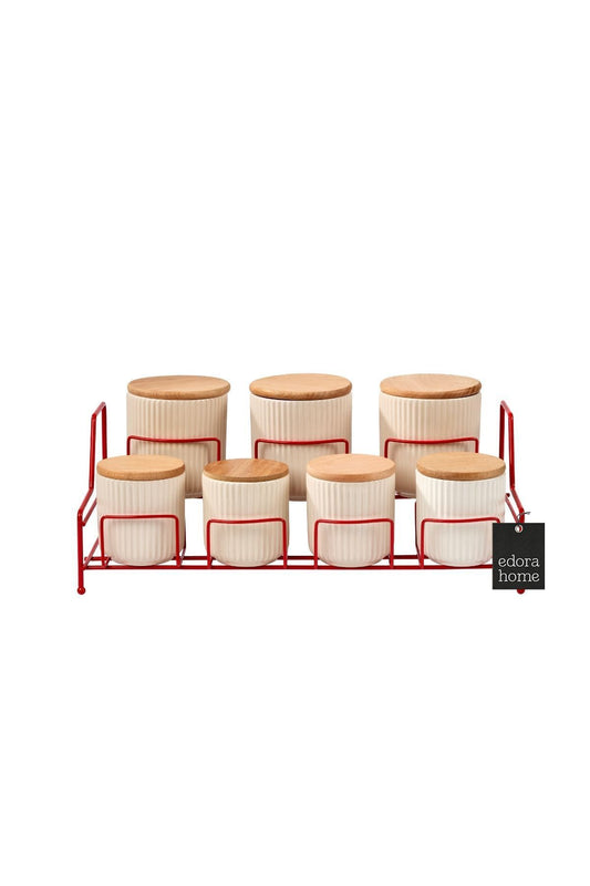 Kırmızı 7 Bölmeli Çok Amaçlı Kapaklı Düzenleyici Tezgah Üstü, Mutfak Organizer - Metal Paslanmaz