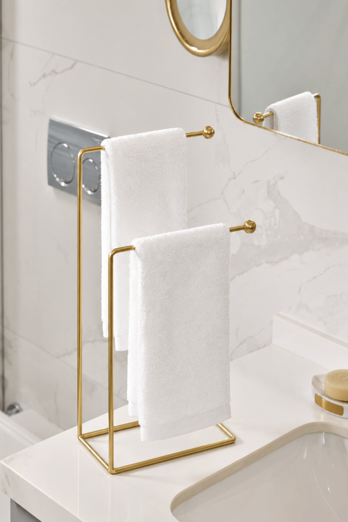 Mat Gold 2 Kollu Banyo Tezgah Üstü Havluluk Standı, Montaj Gerektirmez Havlu Askılığı