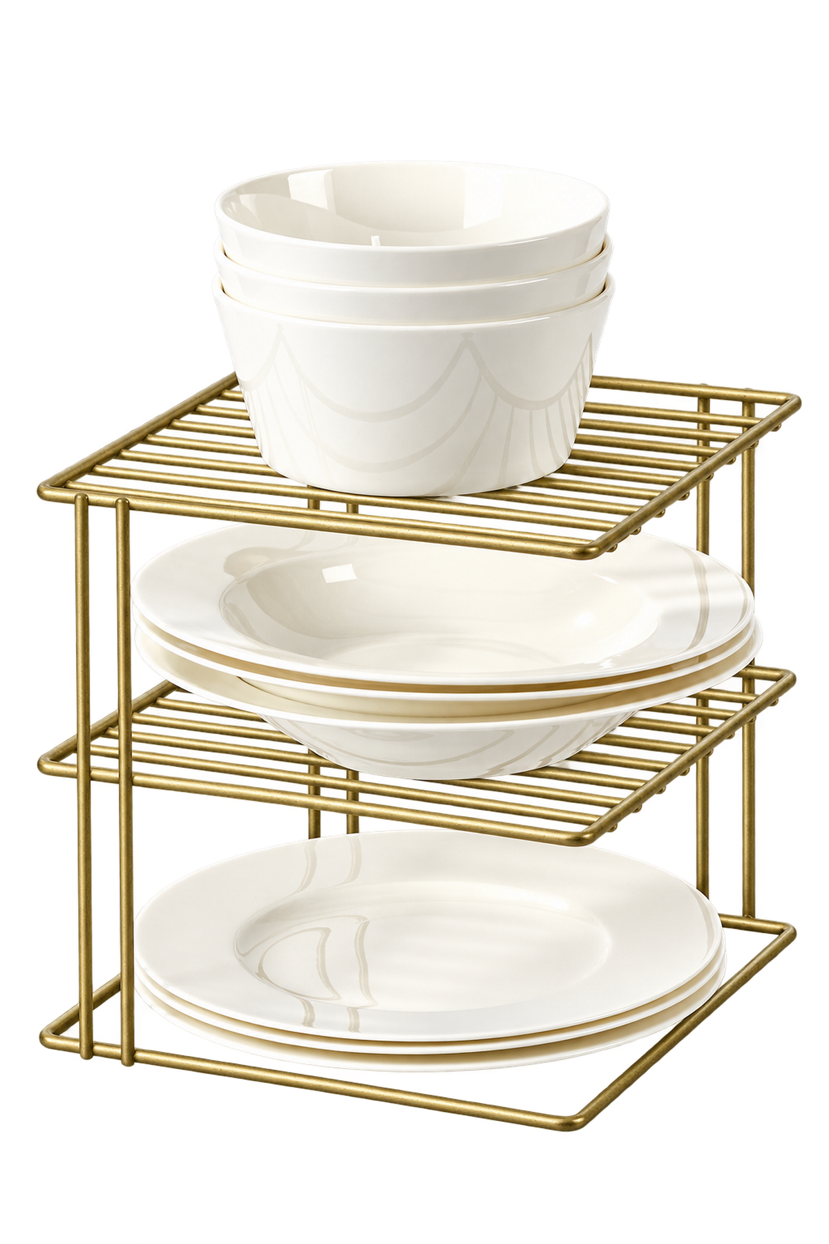 Mat Gold 3-Tier Cabinet Plate Rack Cup Holder Kitchen Organizer Shelf Stainless Metal