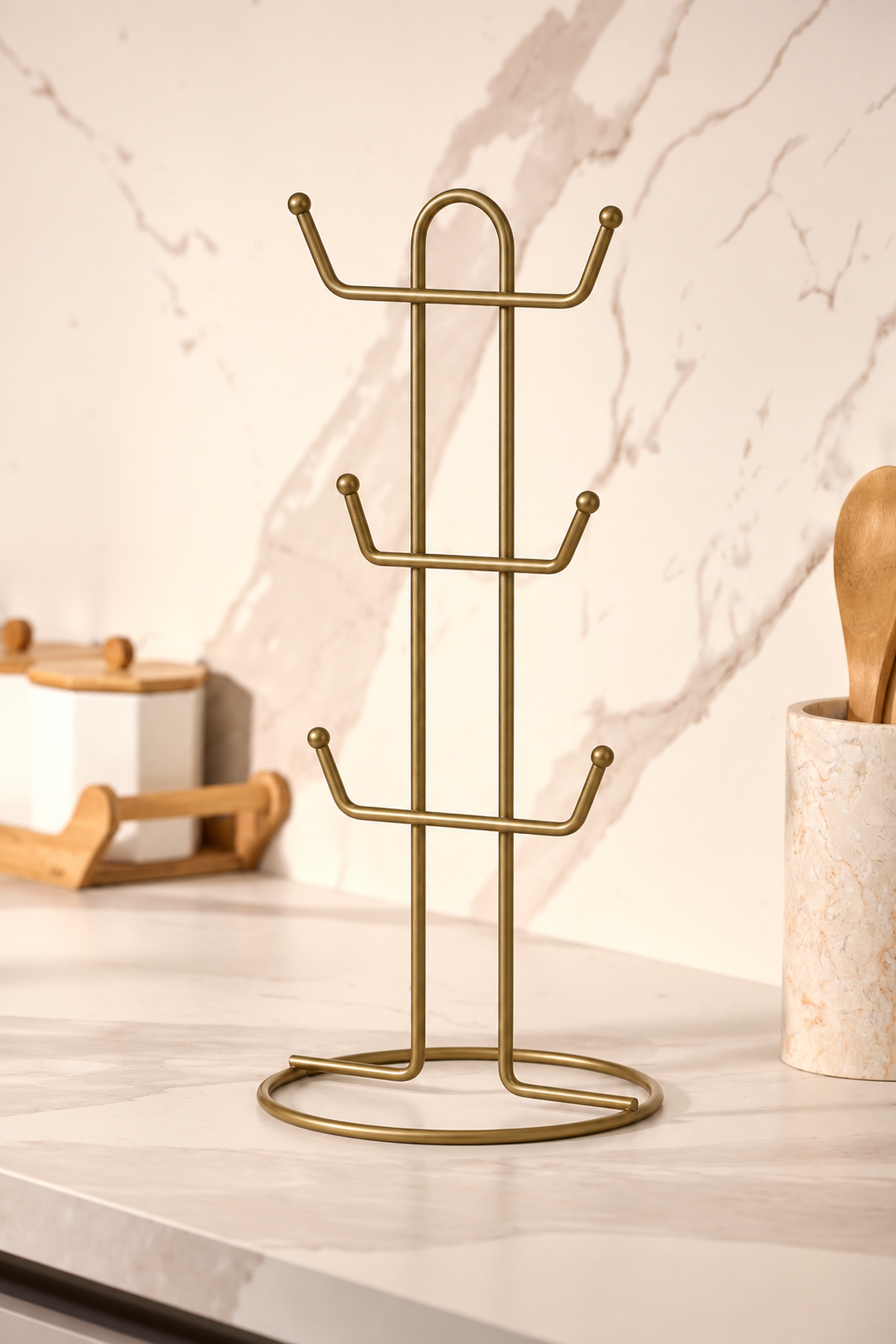 Mat Gold 6 Bölmeli Metal Fincan Askılığı, Kupa Düzenleyici ve Kahve Köşesi Standı