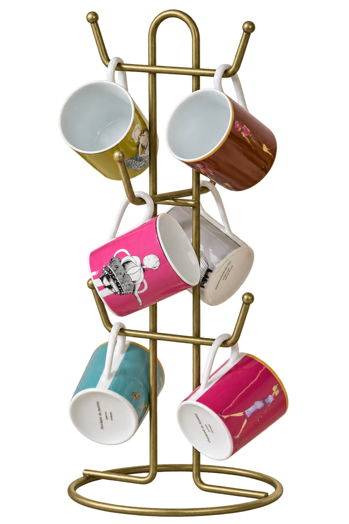 Matte Gold 6-Compartment Mug Holder Cup Organizer Countertop Stainless Metal