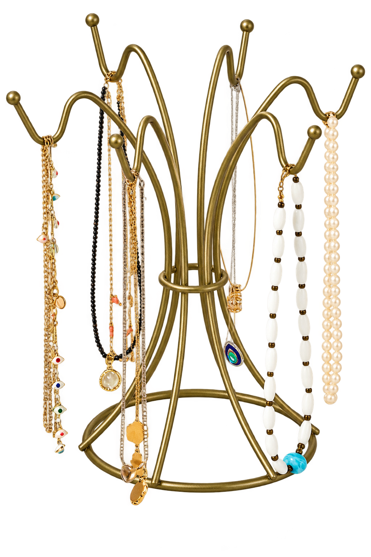 Matte Gold Jewelry Stand Necklace Bracelet Rosary Holder Organizer Stainless Metal