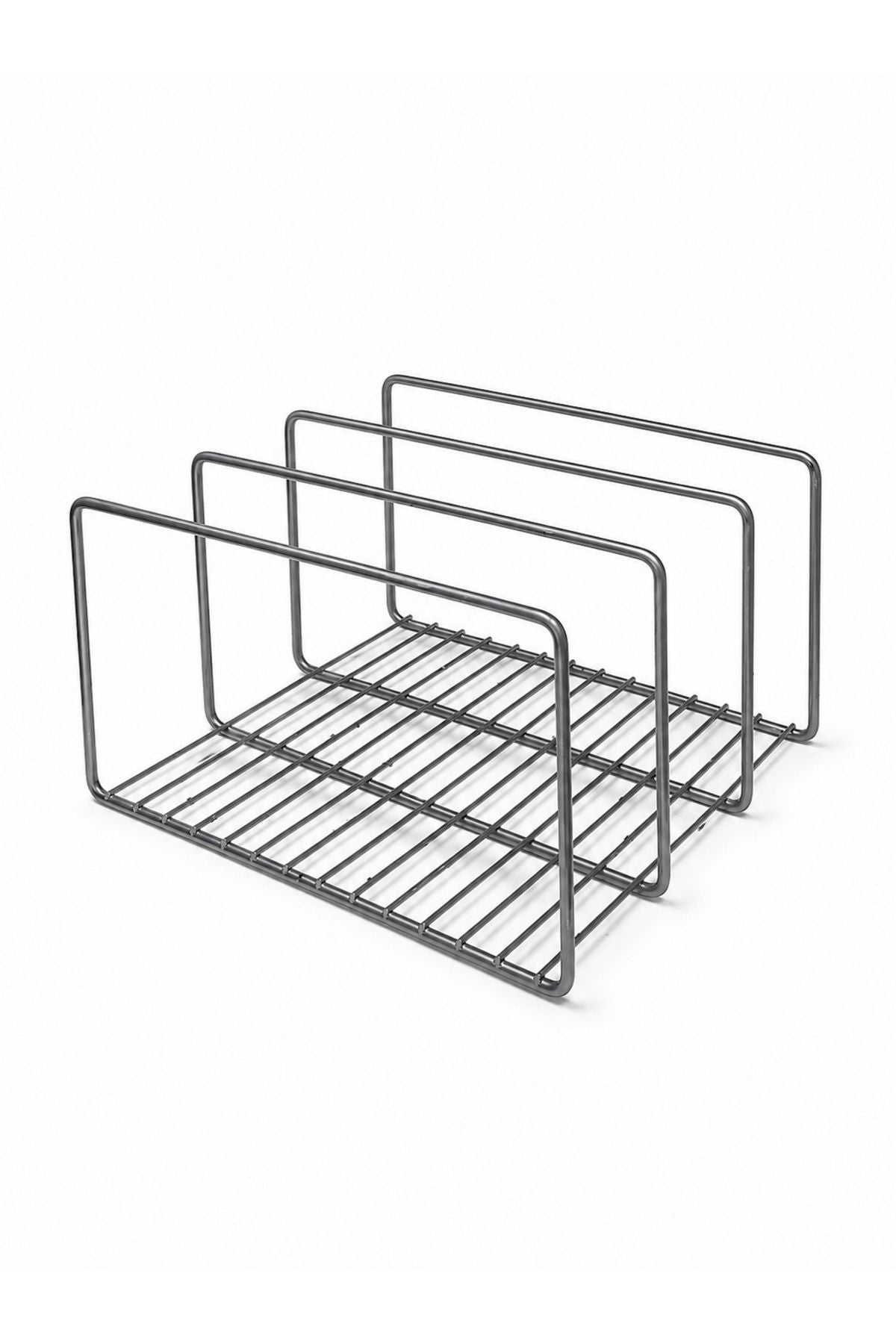 Mat Gümüş 3 Bölmeli Metal Tepsi ve Kesme Tahtası Düzenleyici - Organizer, Tepsilik