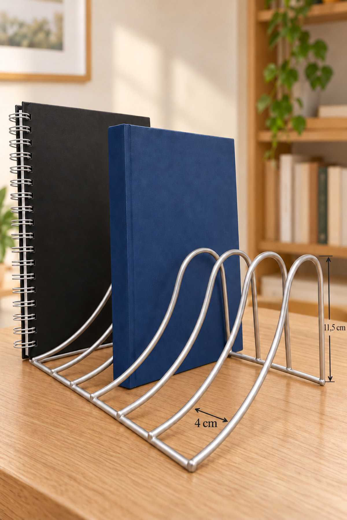 Mat Gümüş 7 Bölmeli Metal Masaüstü Kitap Düzenleyici, Mini Kitaplık ve Defter Organizeri