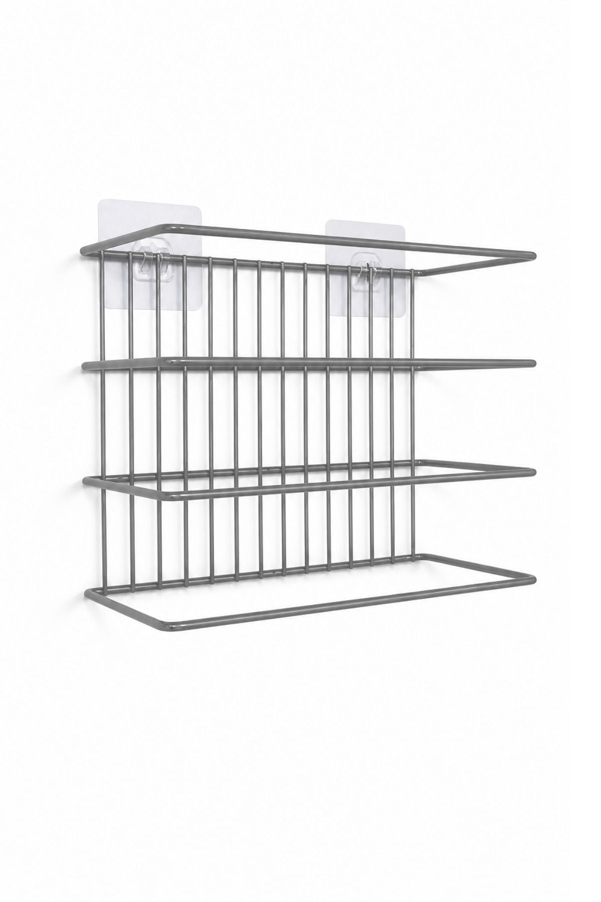 Mat Gümüş Metal Yapışkan Hediyeli 4 Katlı Tepsi ve Kesme Tahtası Askılığı - Organizeri, Tepsilik