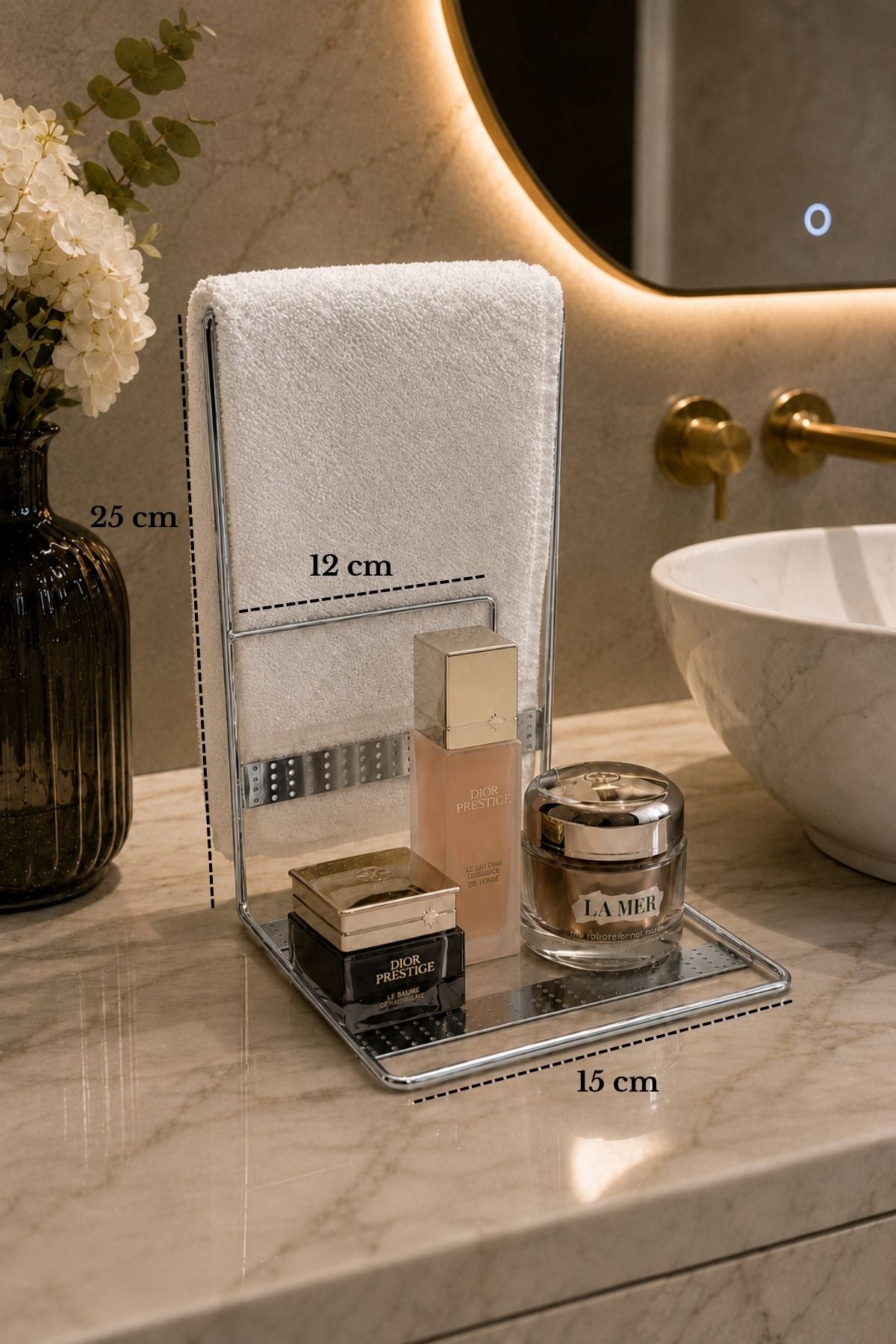 Mat Gümüş Tezgah Üstü Havluluk ve Kozmetik & Banyo Düzenleyici