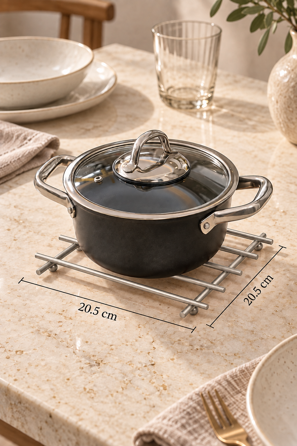Matte Silver Flame Retardant Trivet Pot Holder Countertop Mat Stainless Metal