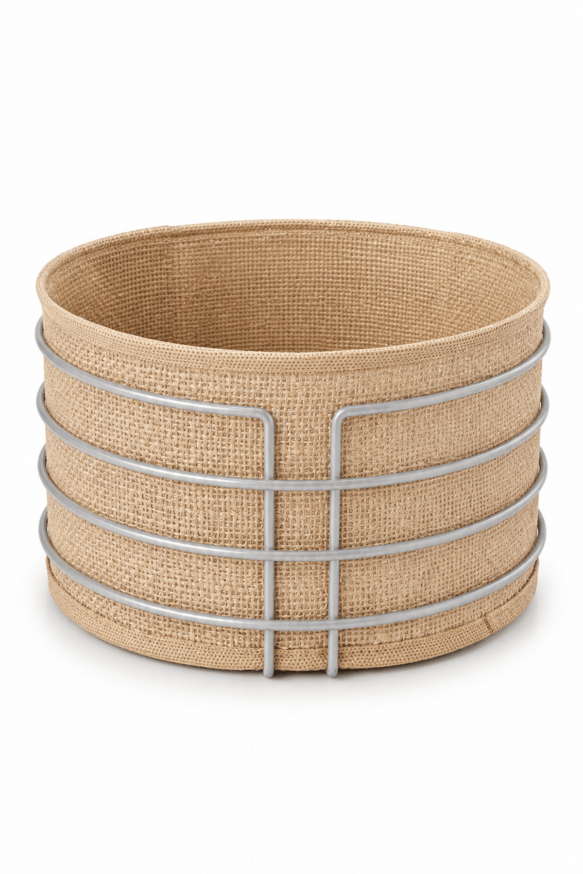 Matte Silver Round Bread Basket Bread Bin Serving Basket with Jute Fabric Multi-Purpose Stainless Metal