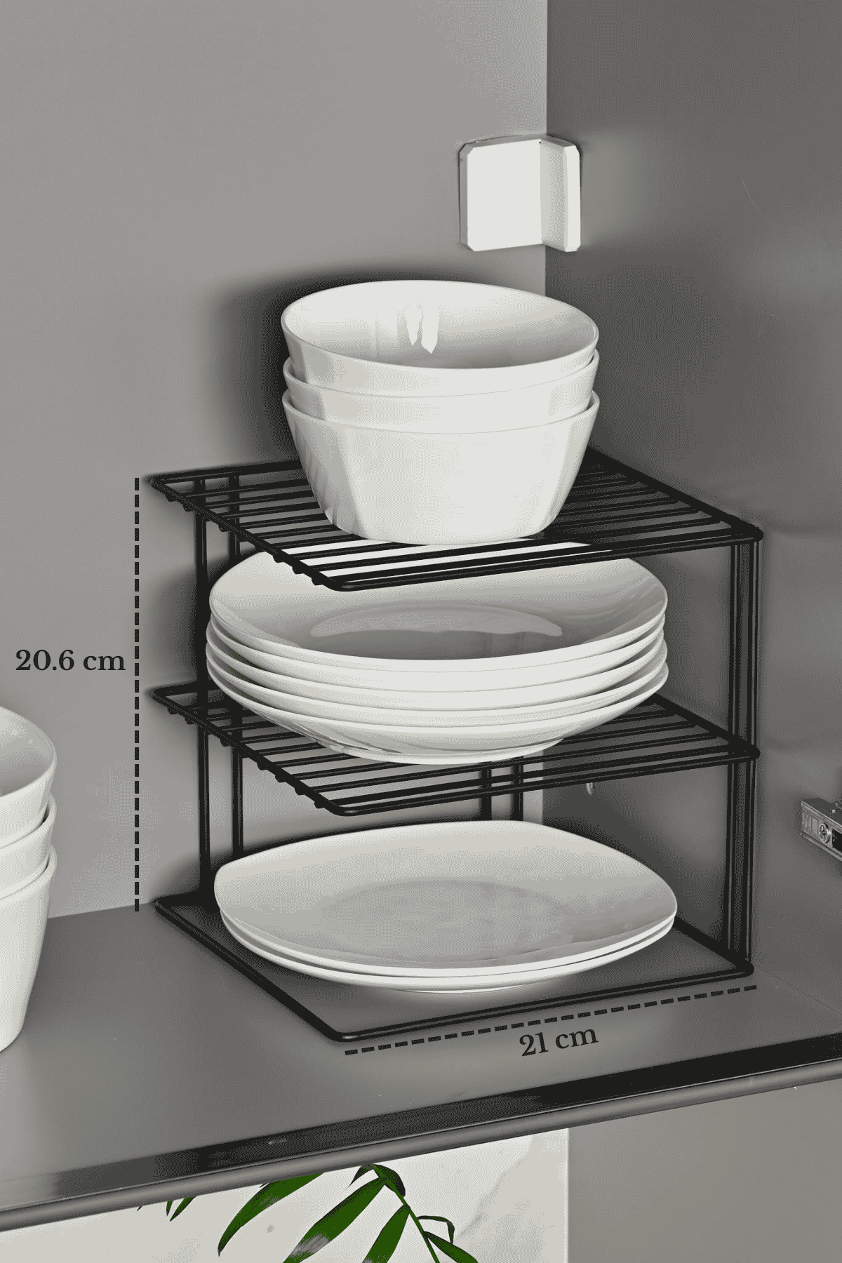 Mat Siyah 3 Katlı Dolap İçi Tabaklık Bardaklık Mutfak Düzenleyici Raf Paslanmaz Metal