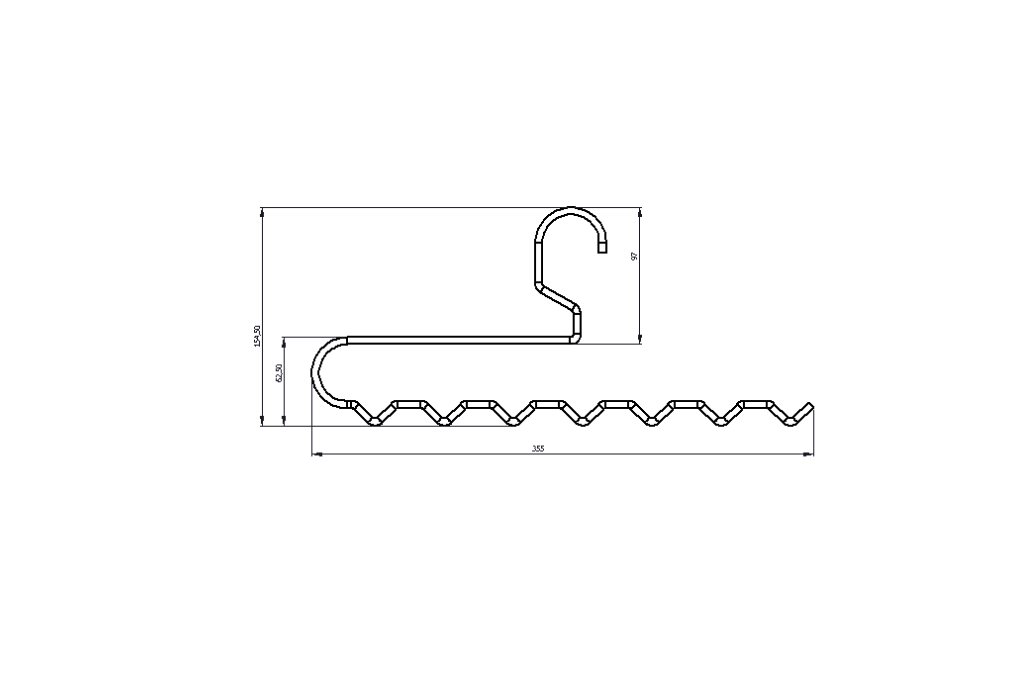 Paslanmaz metal zigzag dolap askısı – mat siyah, 10 bölmeli