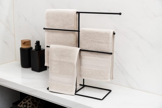 Mat Siyah 6 Bölmeli Çok Amaçlı T Havluluk , Takılık ,Tesbih Tutcu , Düzenleyici - Metal Paslanmaz