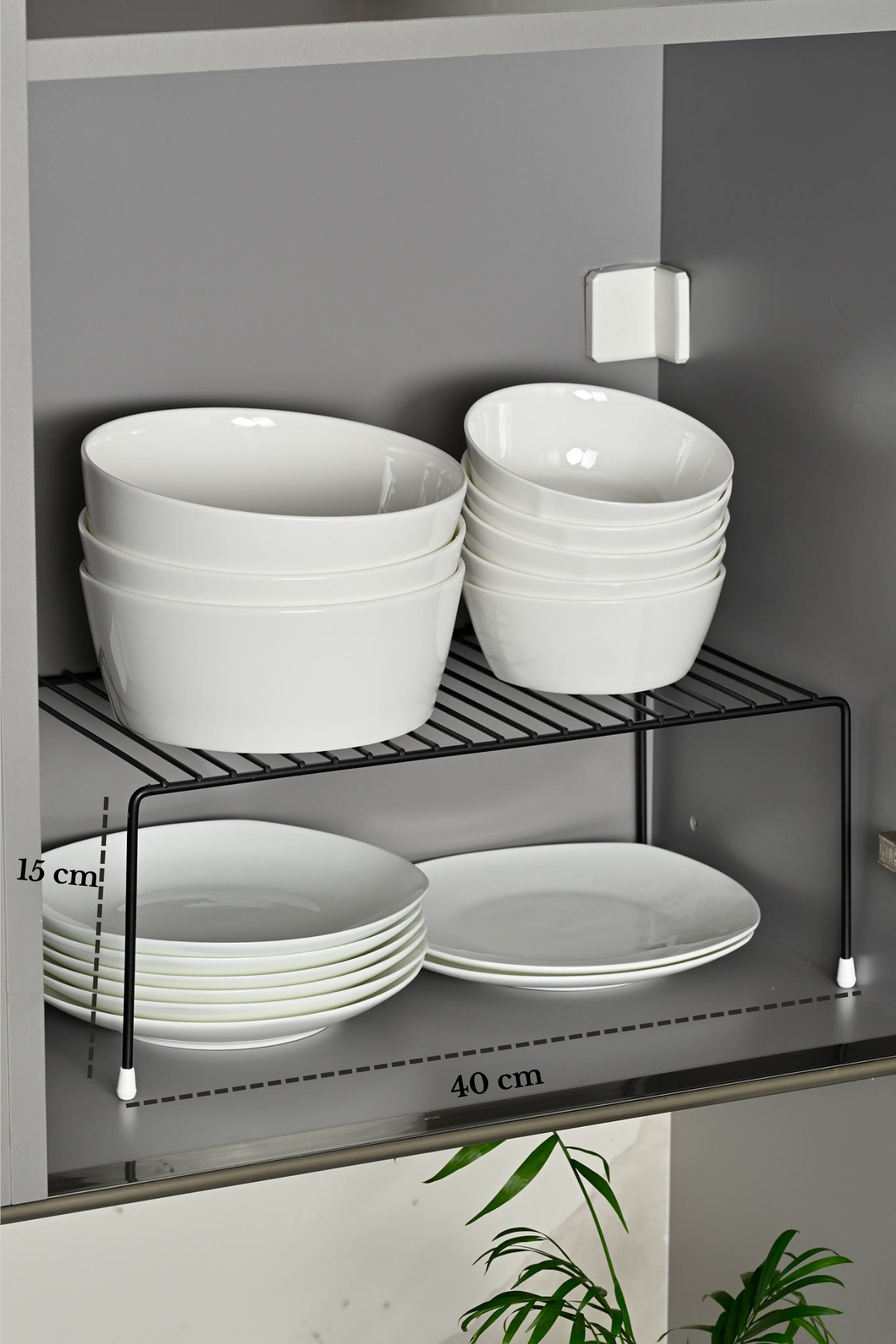 Mat Siyah Dolap İçi Düzenleyici Tel Raf Fincan Tabak Kase Organizer Paslanmaz Metal