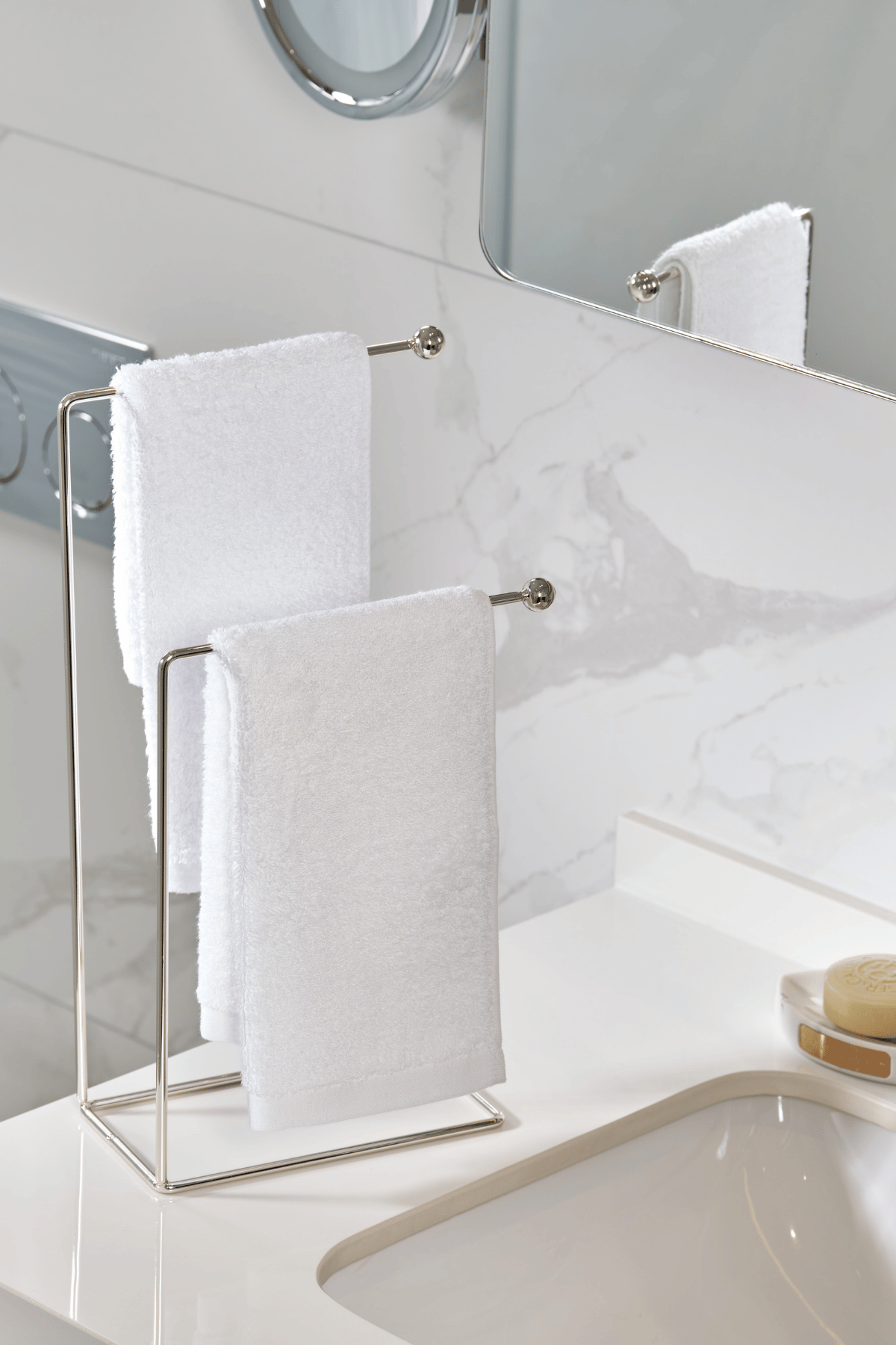 Parlak Silver 2 Kollu Banyo Tezgah Üstü Havluluk Standı, Montaj Gerektirmez Havlu Askılığı