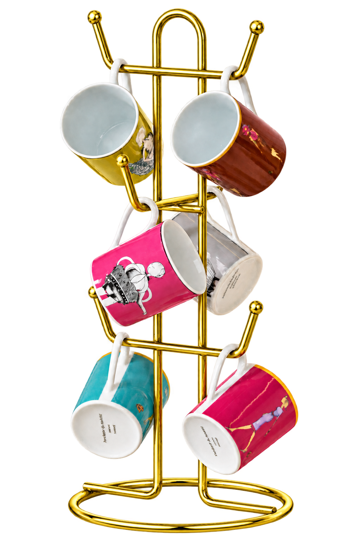Bright Gold 6-Compartment Mug Cup Organizer Countertop Stainless Metal