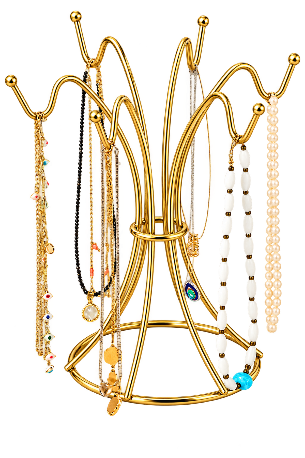 Shiny Gold Jewelry Stand Necklace Bracelet Prayer Beads Organizer Stainless Metal