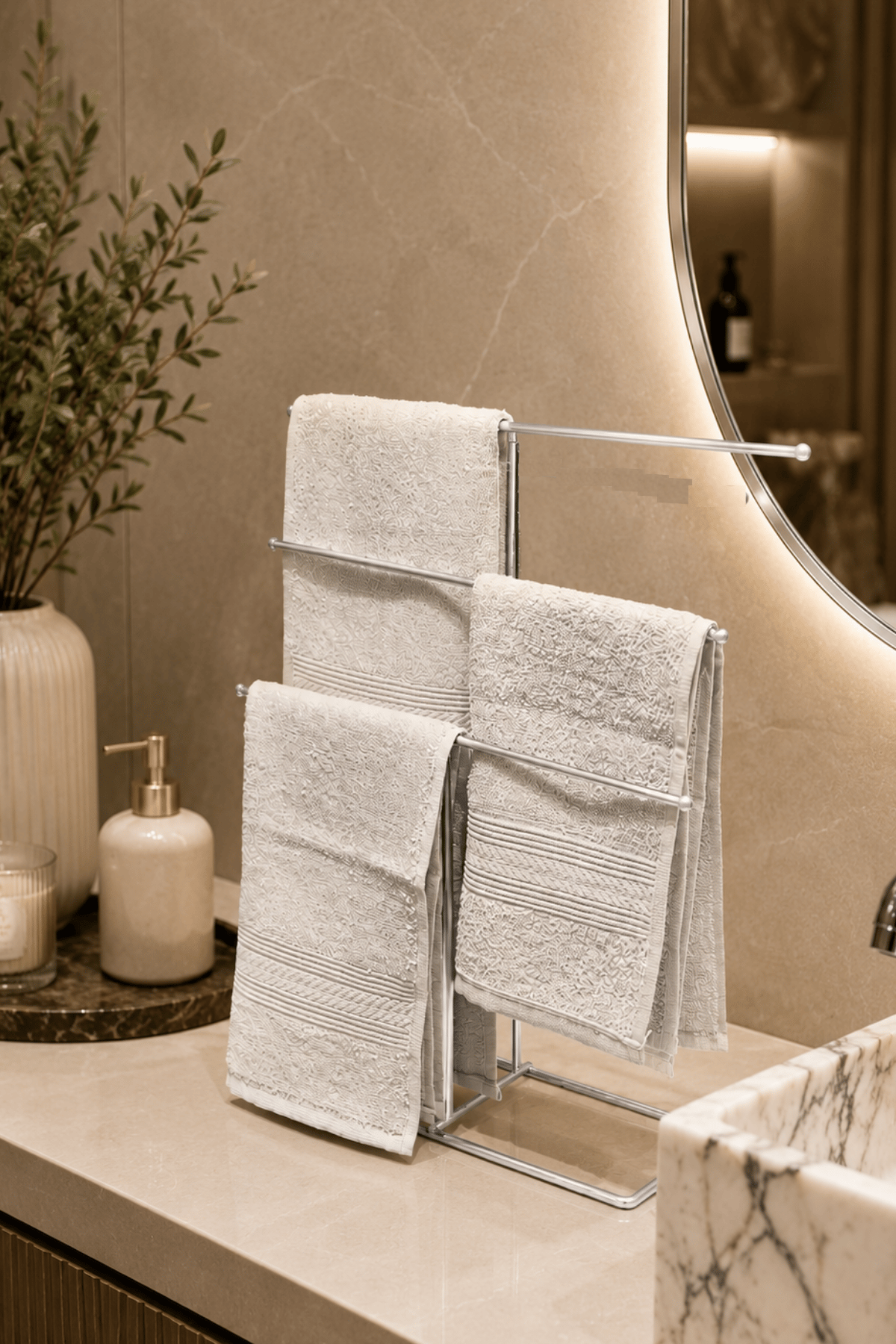 Parlak Silver 6 Kollu T Havluluk Tezgah Üstü Havlu Askılığı Banyo Mutfak Organizer Paslanmaz Metal