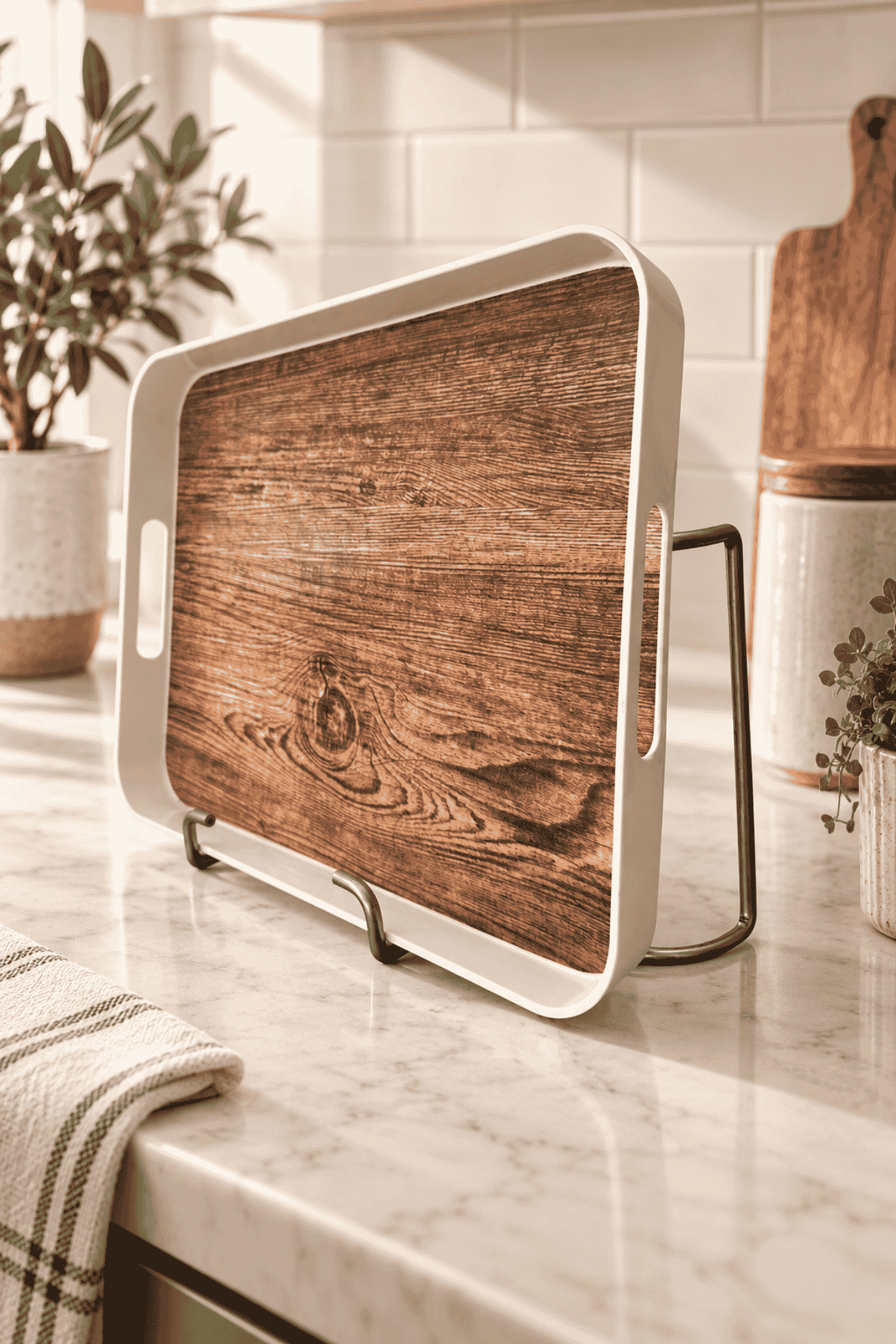 Parlak Silver Metal Tepsi Standı Tezgah Üstü Tepsi Düzenleyici ve Tepsi Tutucu Stand