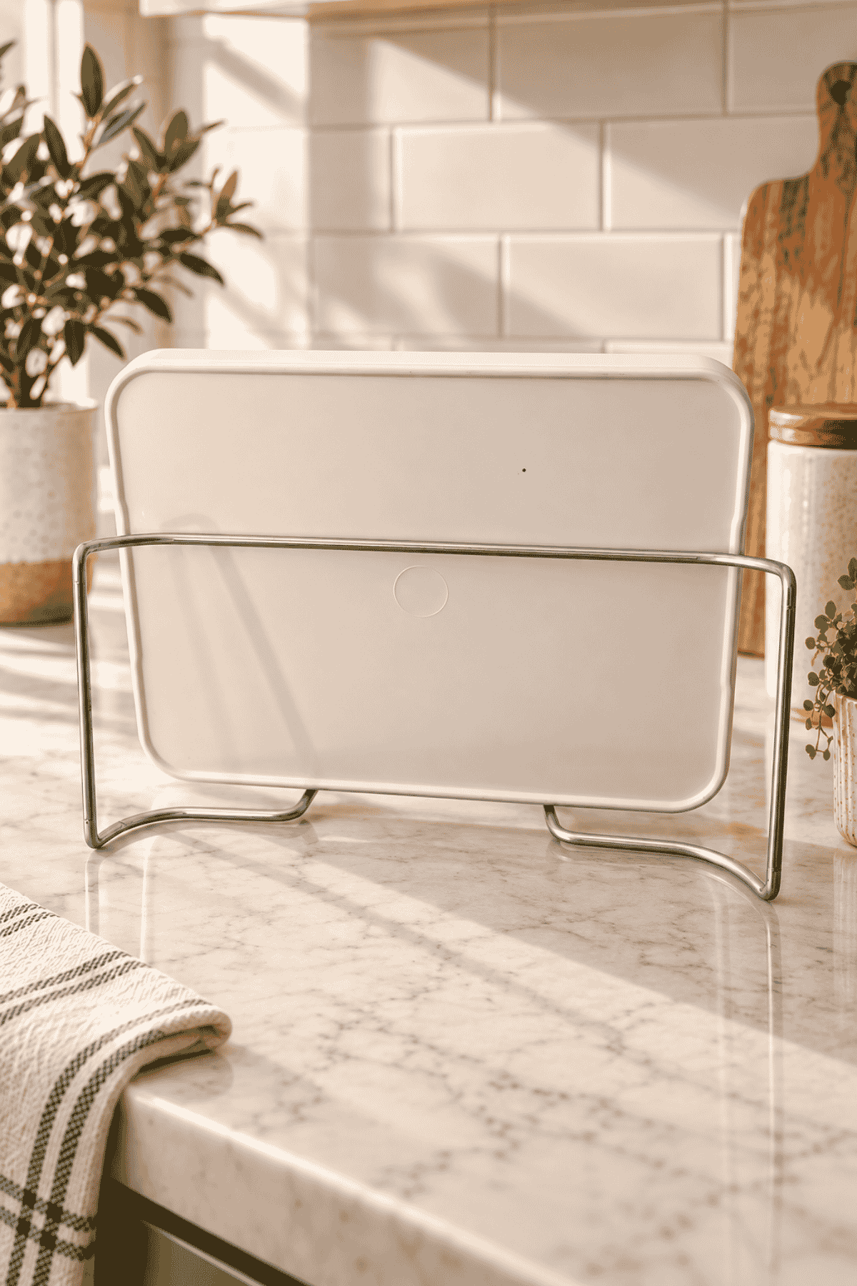 Parlak Silver Metal Tepsi Standı Tezgah Üstü Tepsi Düzenleyici ve Tepsi Tutucu Stand