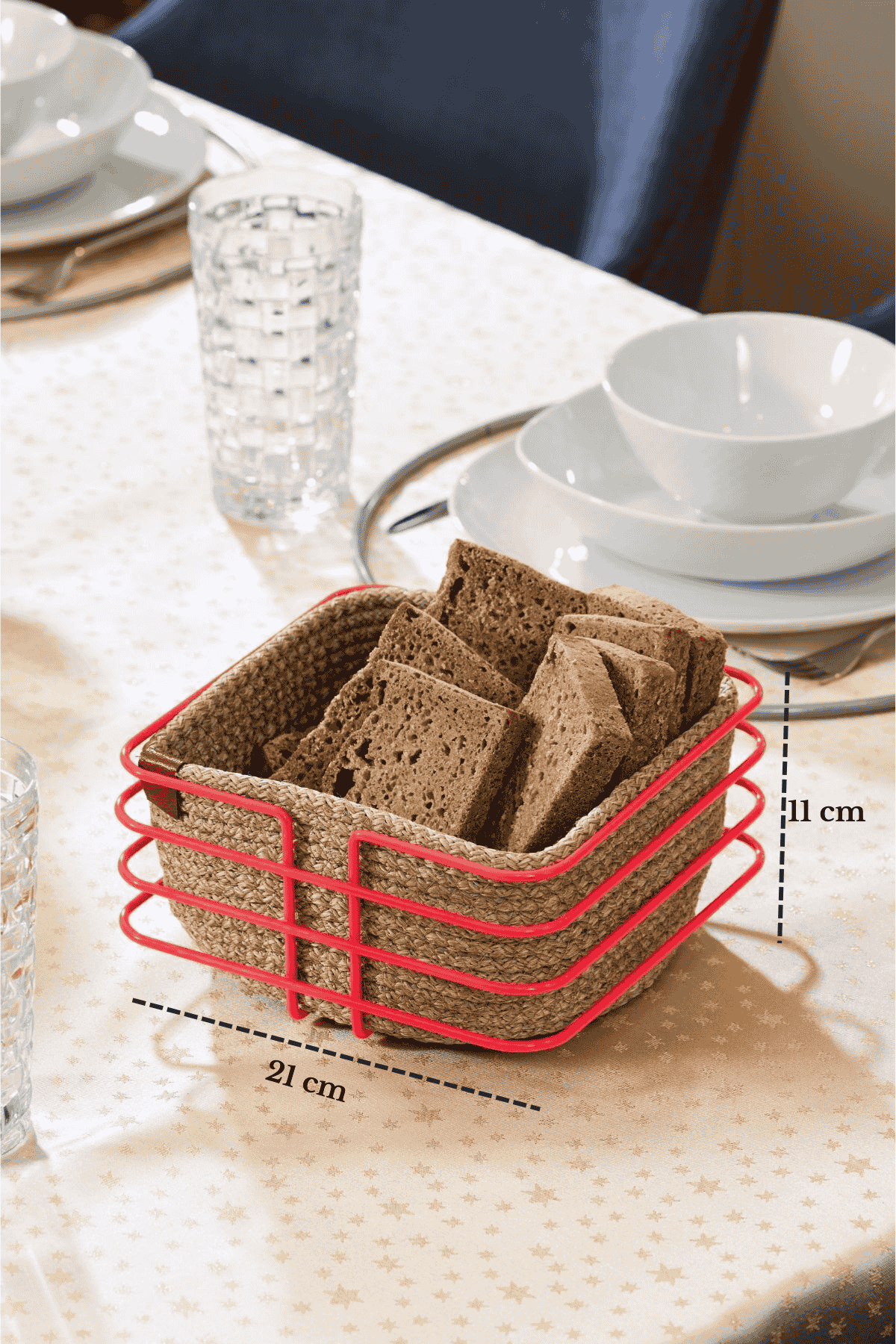 Pink Oval Angled Square Bread Basket Bread Bin Serving Basket Macrame Multipurpose Stainless Metal