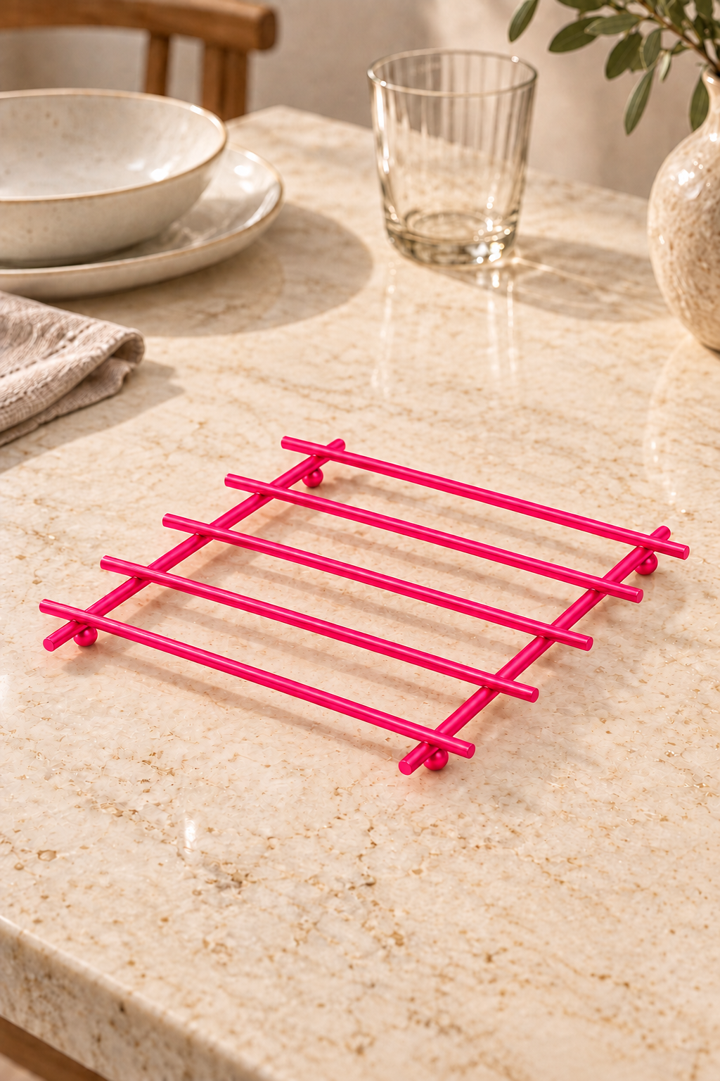 Pink Flame-Resistant Trivet Pot Holder Countertop Mat Stainless Metal