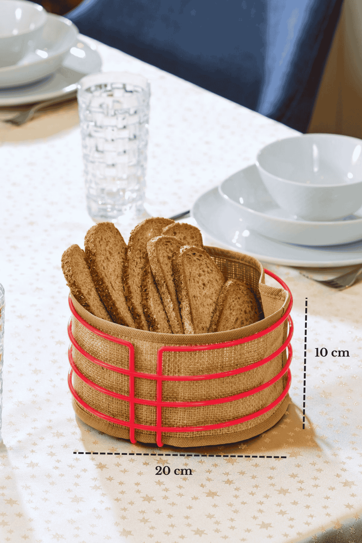 Pink Round Bread Basket Bread Bin Serving Basket with Jute Fabric Multi-Purpose Stainless Metal