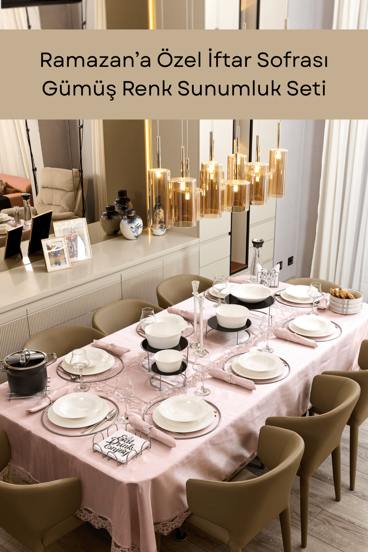 Ramazan’a Özel İftar Sofrası Sunumluk Seti | Gümüş Detaylı Dekoratif Masa Konsepti