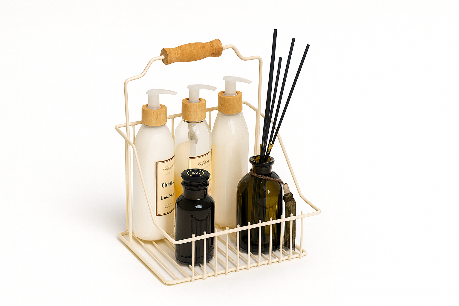 Silver Ahşap Kulplu Retro Sepet, Şık Çok Amaçlı Düzenleyici Organizer
