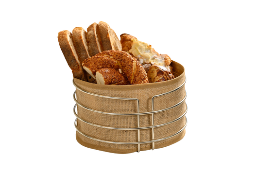 Silver Yuvarlak Ekmek Sepeti Jüt Kahve Kumaş Bezi, Renkli Sunum Sepet Ekmeklik - Çok Amaçlı Metal Paslanmaz