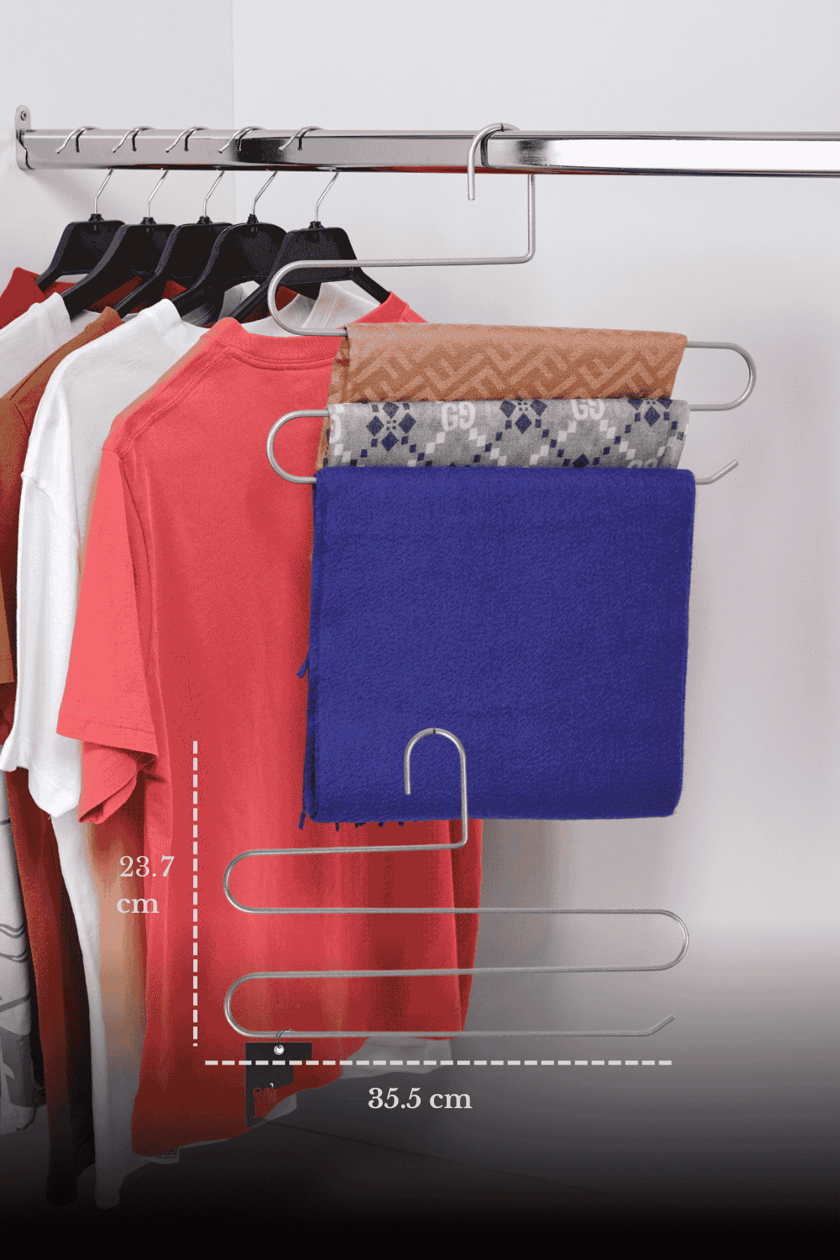 10'lu Siyah 3 Katlı Pantolon Askılığı Dolap İçi Elbise Şal Eşarp Askılık Paslanmaz Metal