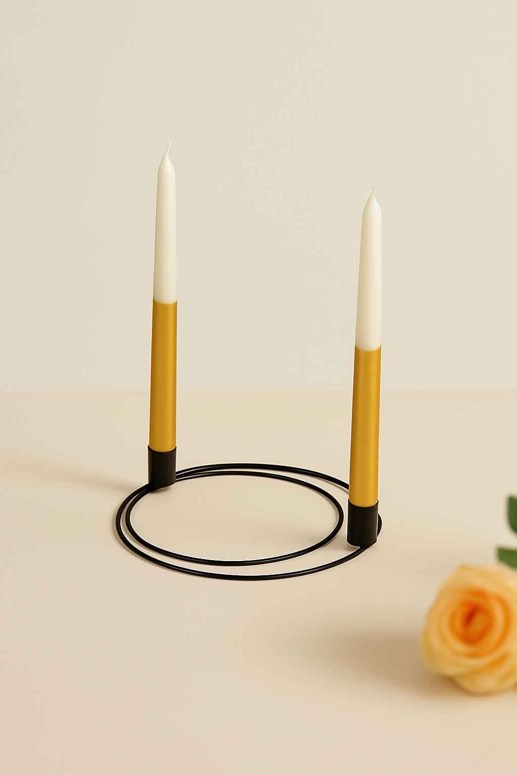 2'li Dekoratif Siyah Metal Halka Şamdan Mumluk İnce Uzun