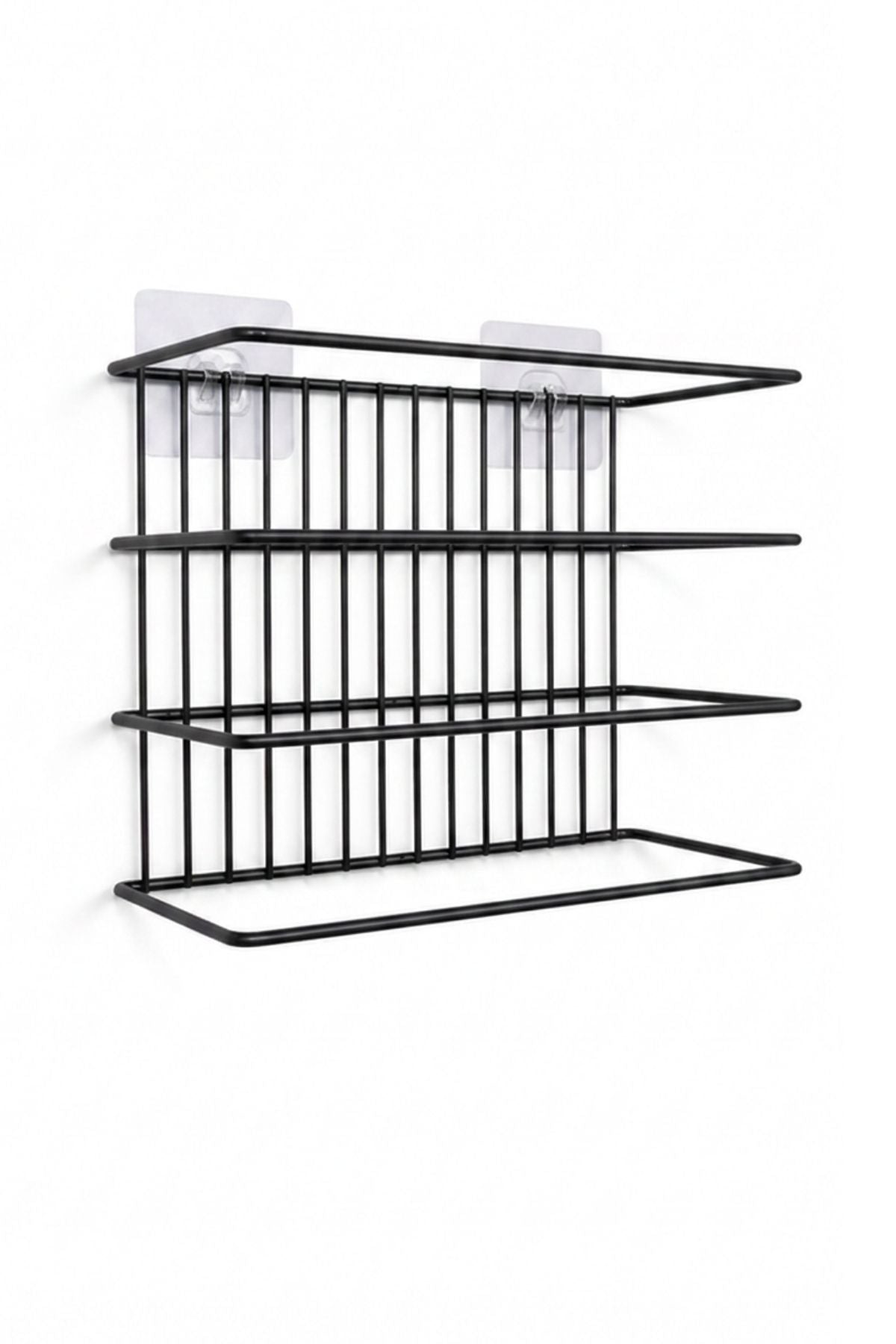 Siyah Metal Yapışkan Hediyeli 4 Katlı Tepsi ve Kesme Tahtası Askılığı - Organizeri, Tepsilik