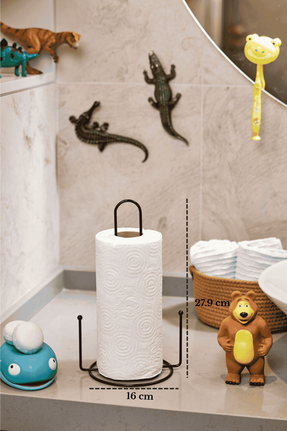 Siyah Misketli Kağıt Havluluk Rulo Havluluk Peçetelik Mutfak Banyo Paslanmaz Metal